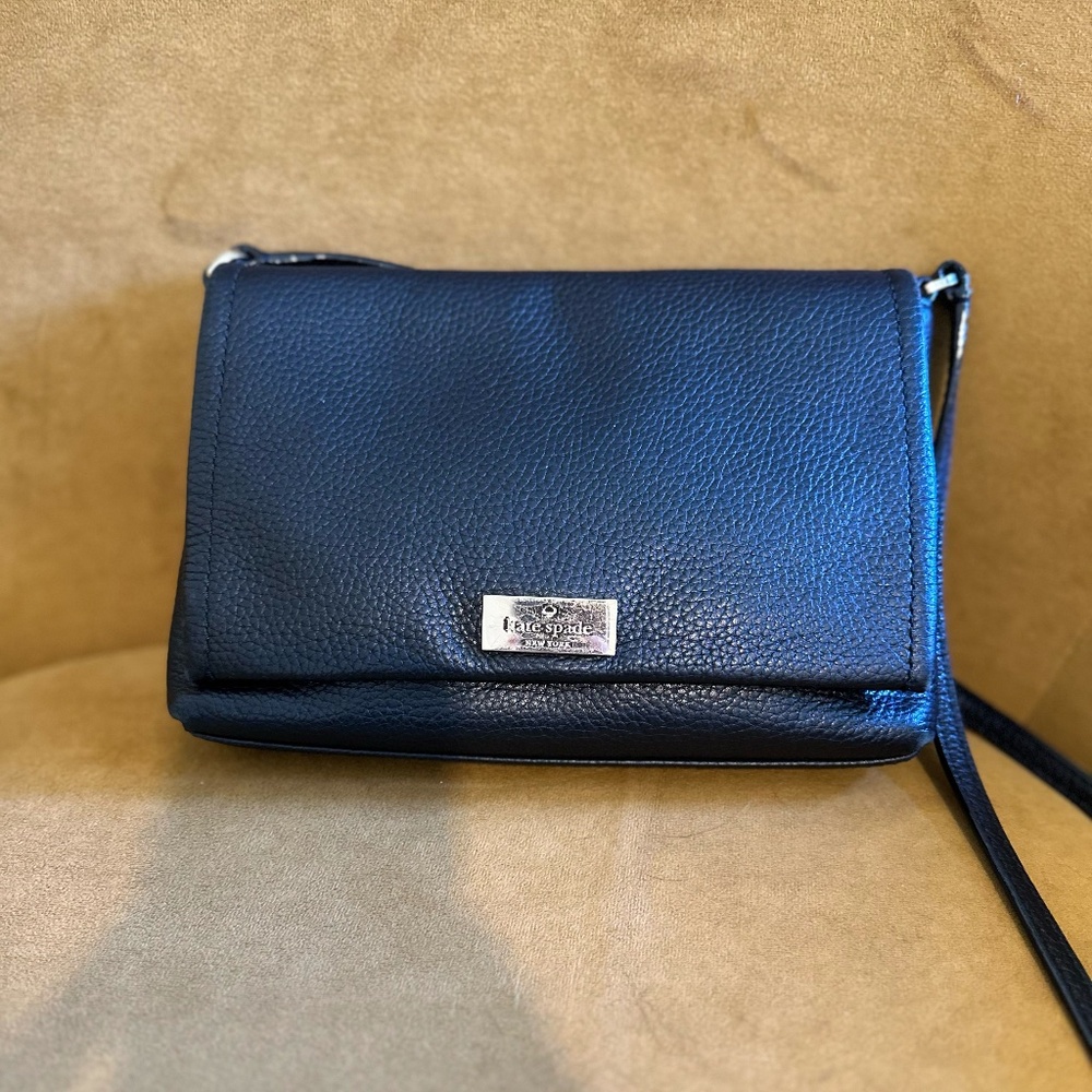 Kate Spade Small Black Leather Crossbody Purse with Flap